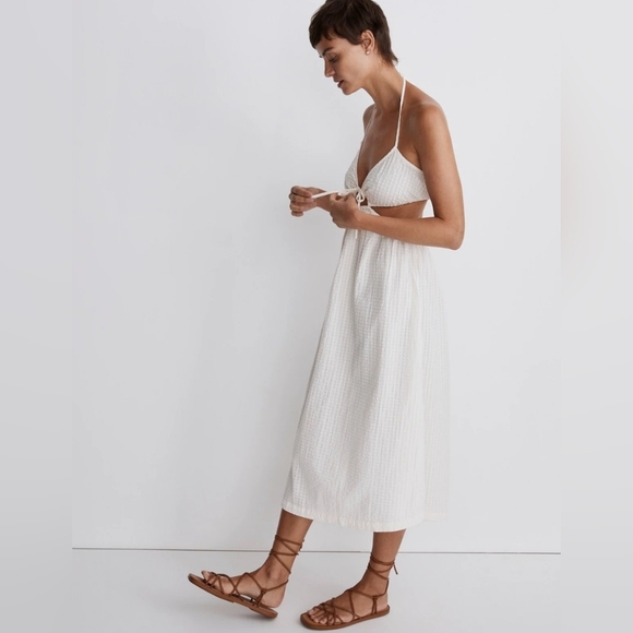 Madewell White Cotton Cutout Bandeau Halter Midi Beach Sundress, Size Small - Picture 4 of 16
